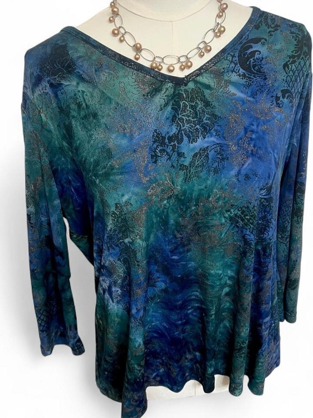 Blue green aqua vintage y2k fairy core euro summer floral paisley long sleeve